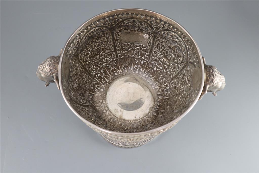 A fine Indian silver pedestal rose or small punch bowl by Oomersee Mawjee, Bhuj, Kutch, c.1900,
